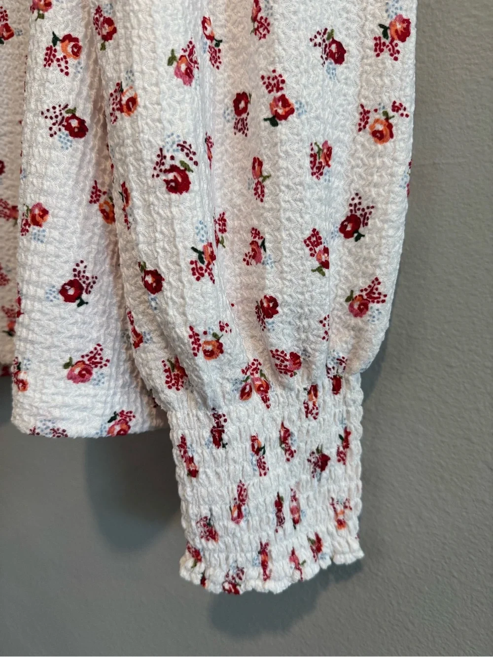 LOFT Smocked Long-Sleeve Floral Puff-Sleeve Top Cottagecore Boho Casual XL NEW